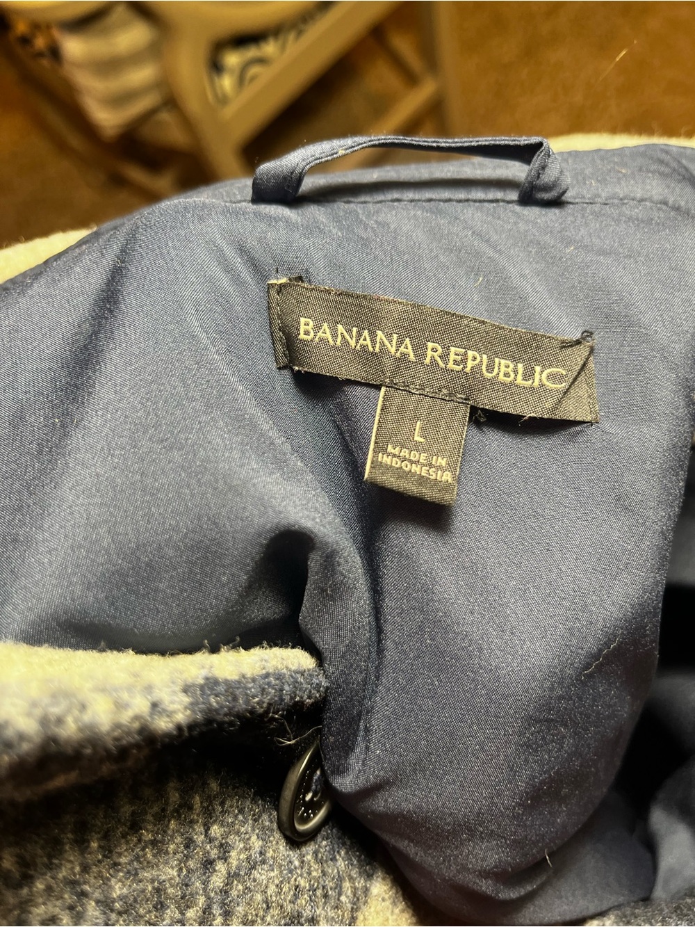 Men's Navy and Gray Plaid Button-Up Jacket Banana Republic size large - Picture 5 of 10